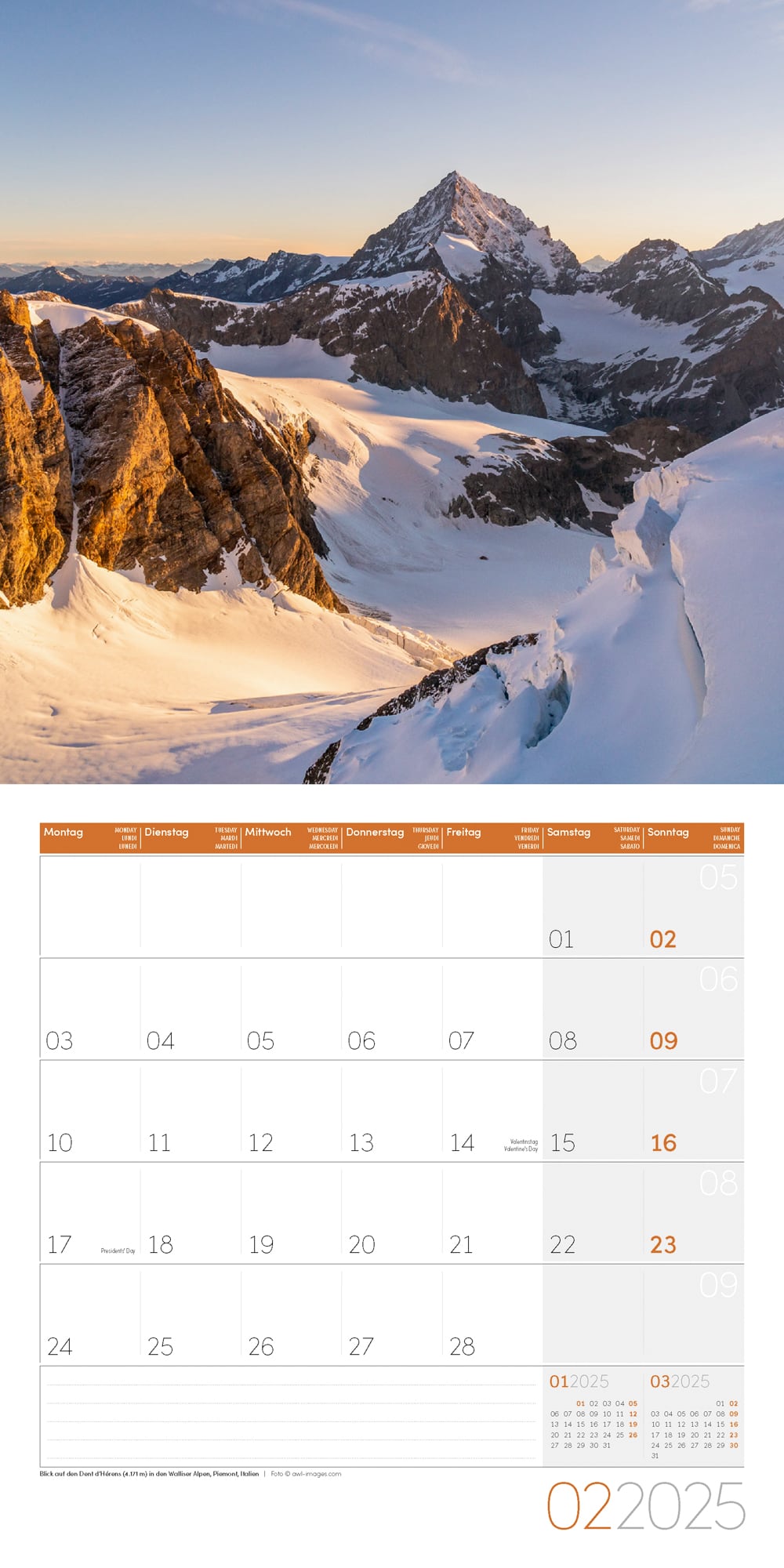 Art12 Collection Kalender Alpen 2025 - 30x30 - Innenansicht 02