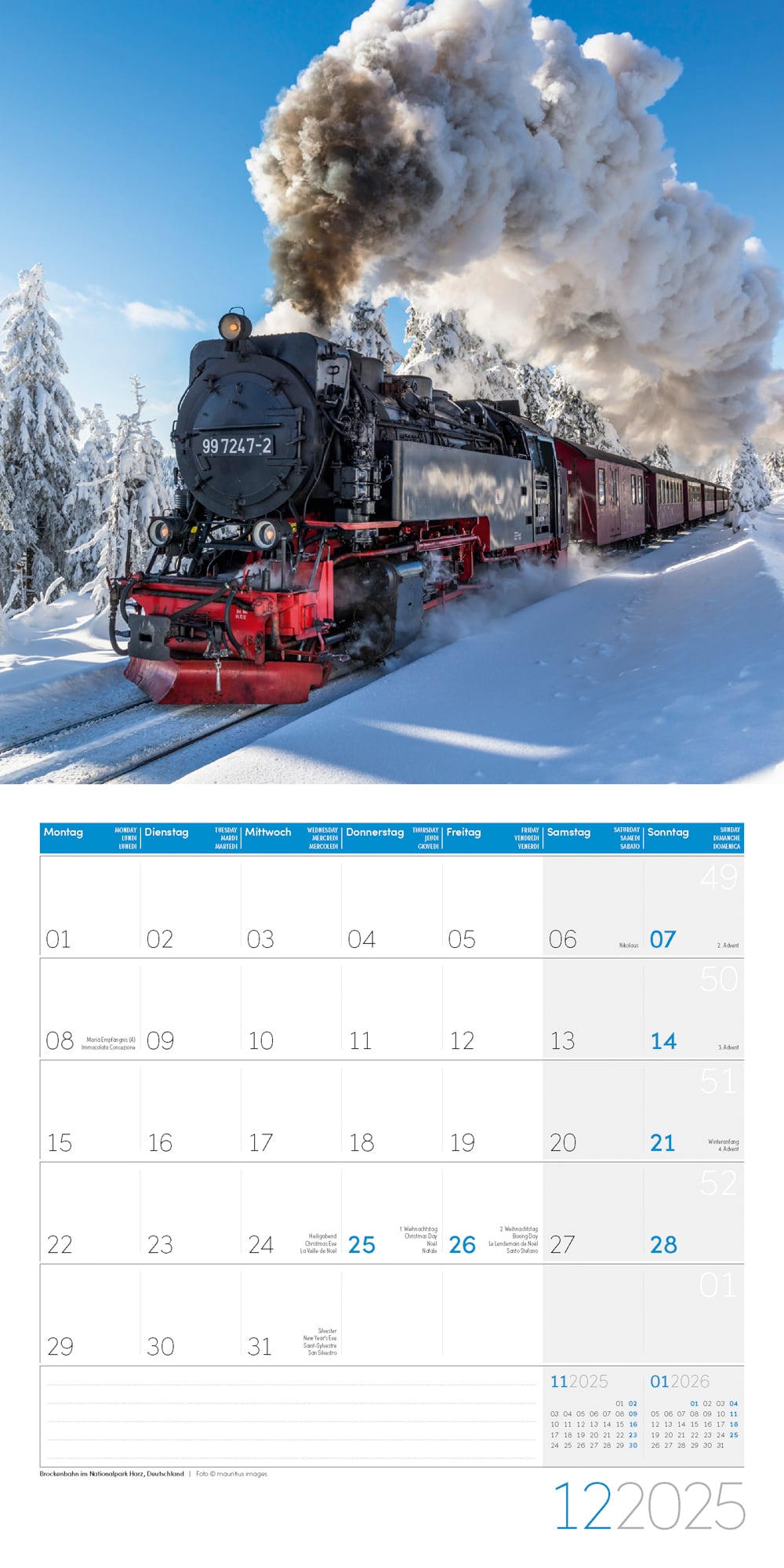 Art12 Collection Kalender Lokomotiven 2025 - 30x30 - Innenansicht 12
