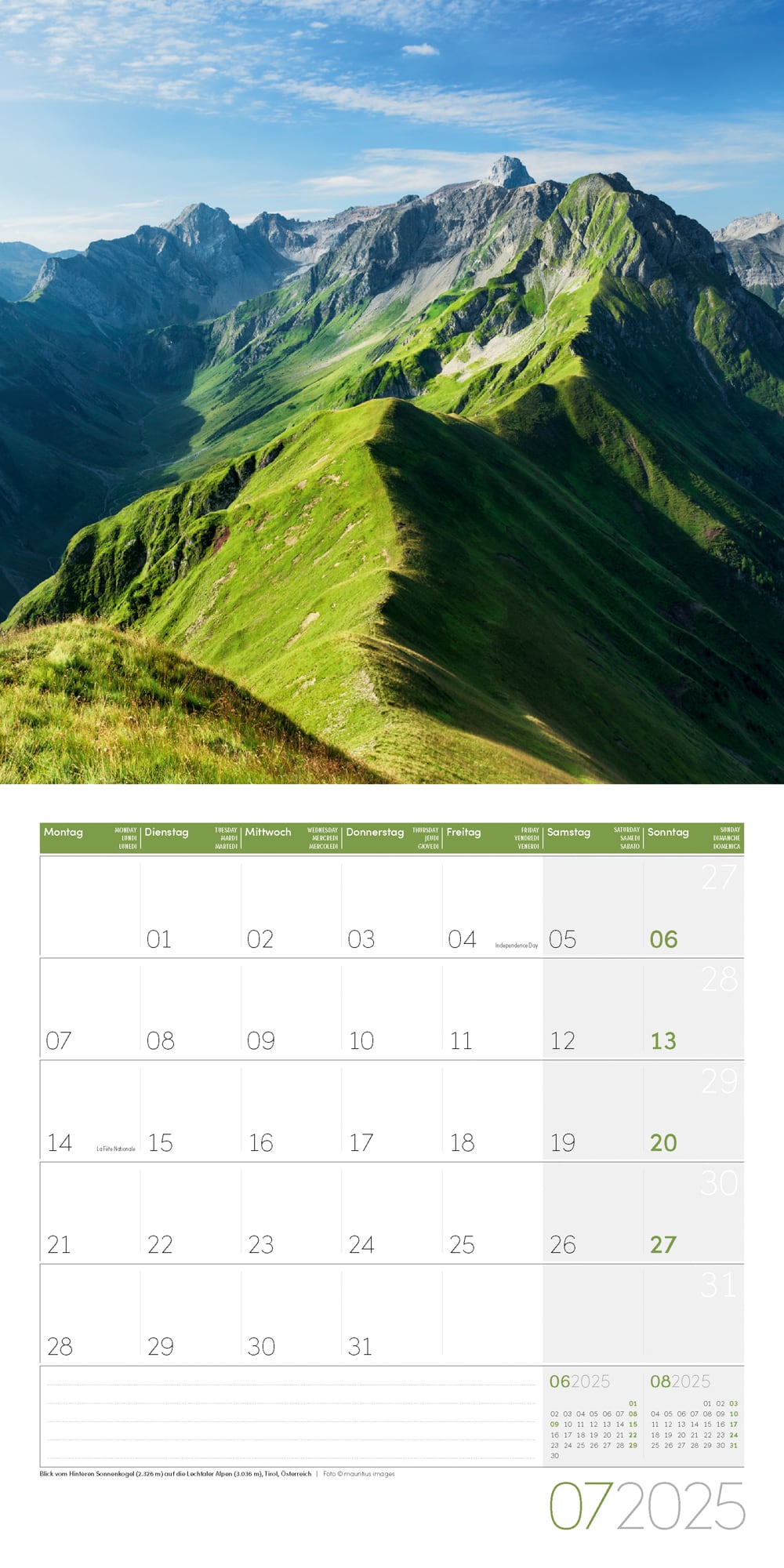 Art12 Collection Kalender Alpen 2025 - 30x30 - Innenansicht 07