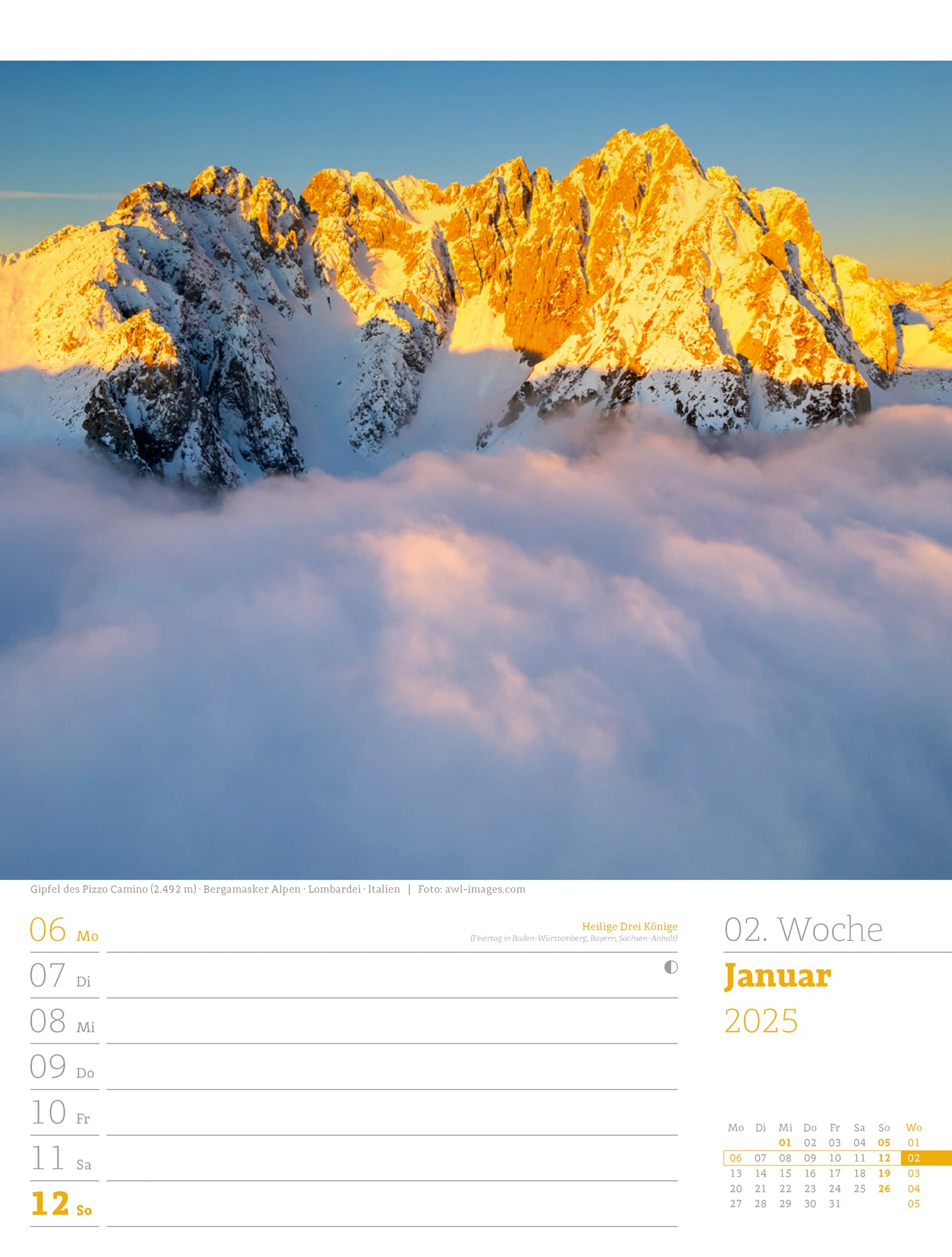 Ackermann Kalender Alpenwelt - Wochenplaner 2025 - Innenansicht 03