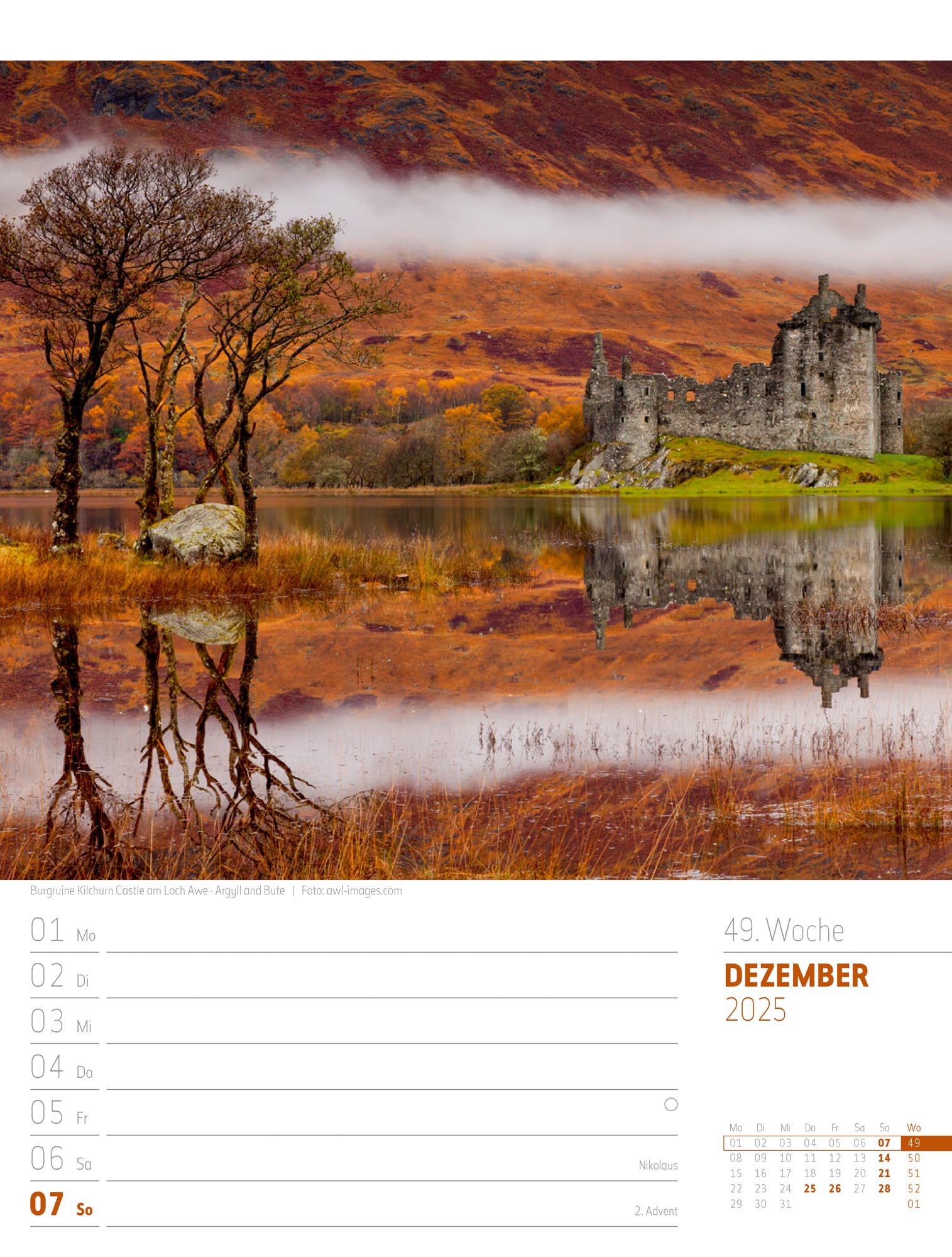 Ackermann Calendar Scotland 2025 - Weekly Planner - Inside View 52