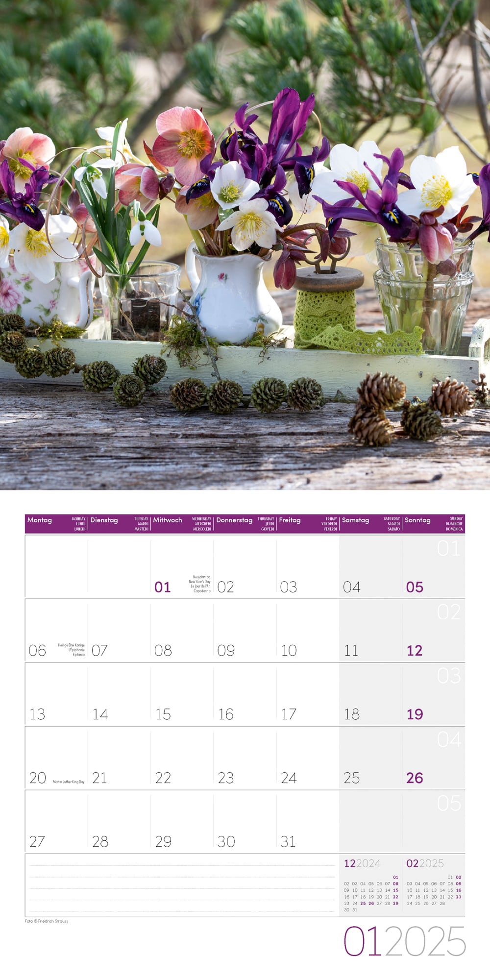 Art12 Collection Kalender Blumenzauber 2025 - 30x30 - Innenansicht 01