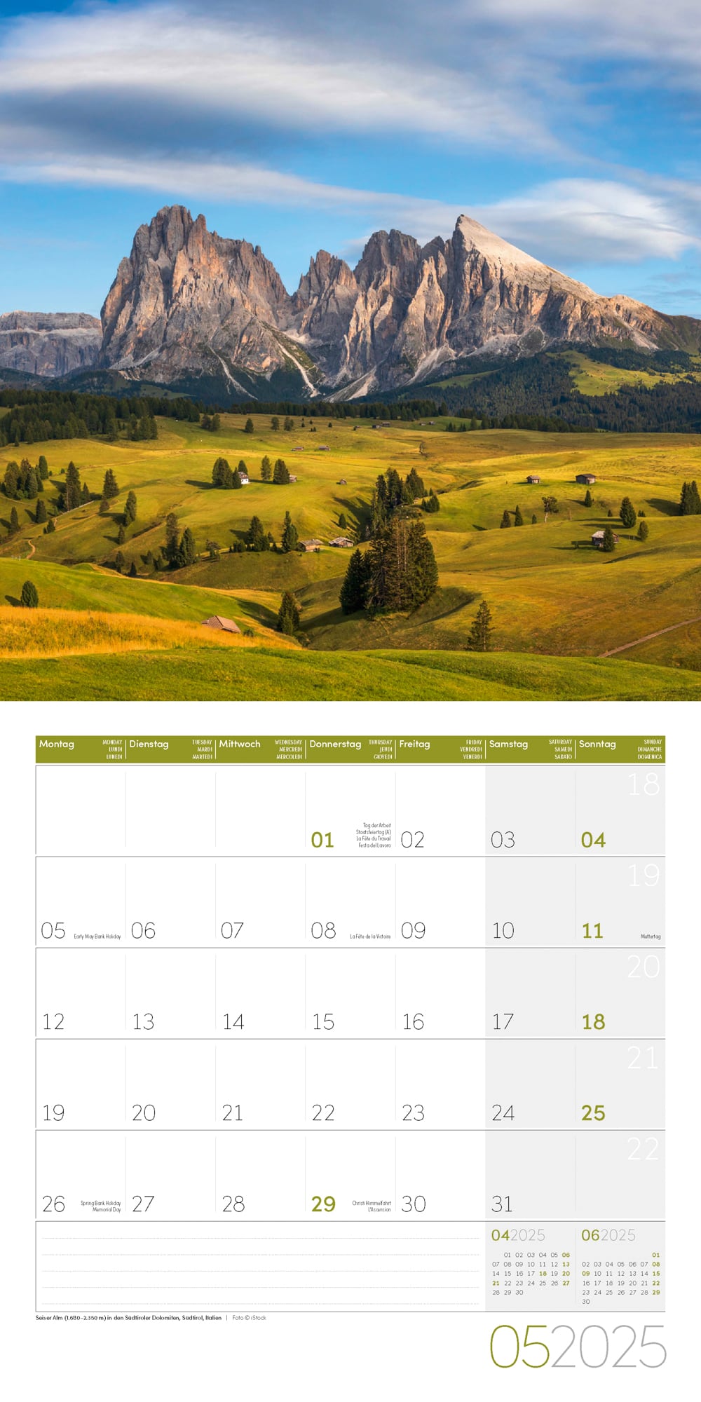 Art12 Collection Kalender Alpen 2025 - 30x30 - Innenansicht 05