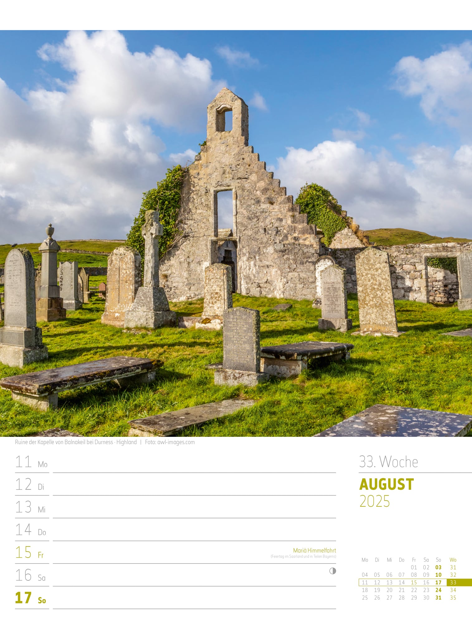 Ackermann Calendar Scotland 2025 - Weekly Planner - Inside View 36