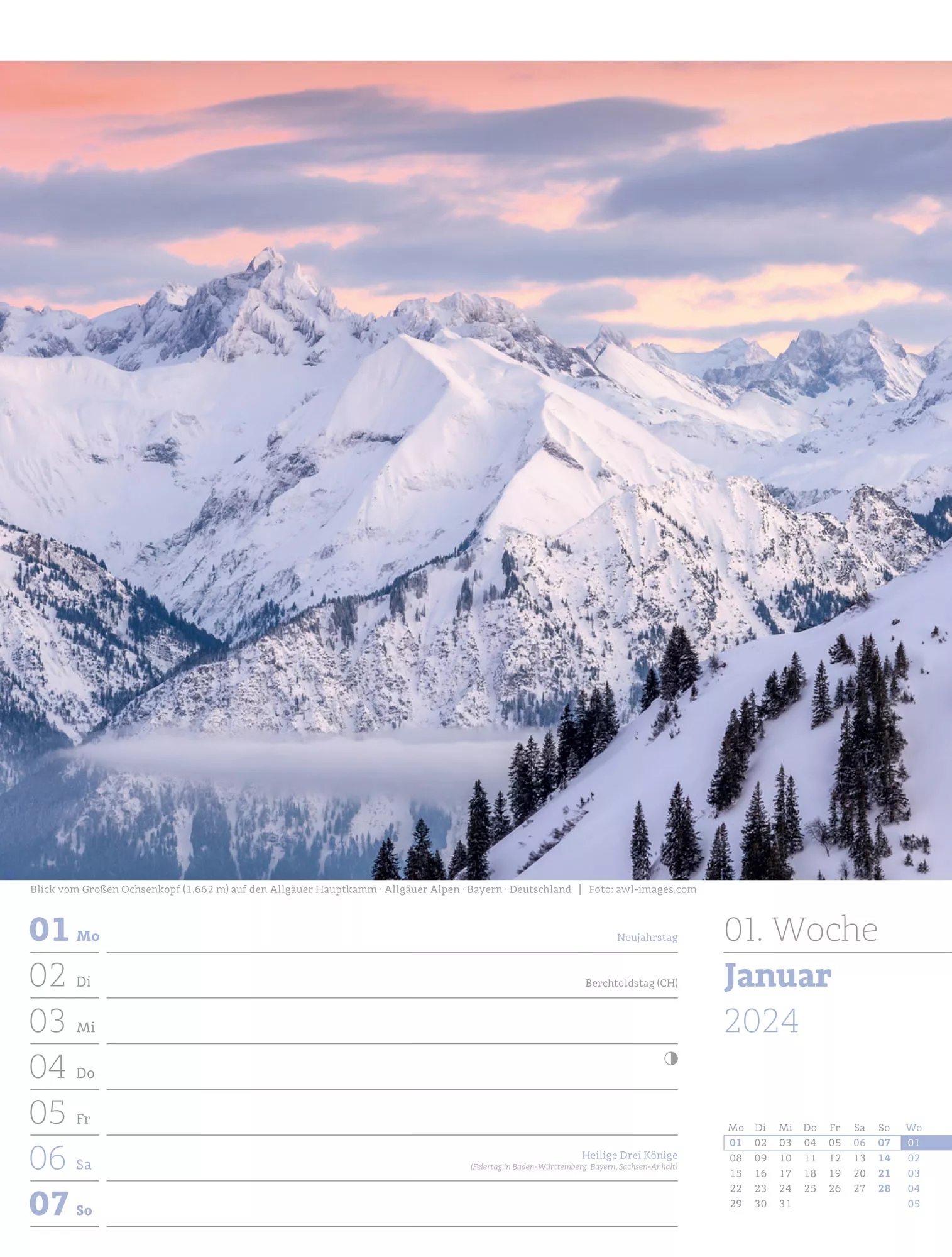 Ackermann Kalender Alpenwelt - Wochenplaner 2024 - Innenansicht 01