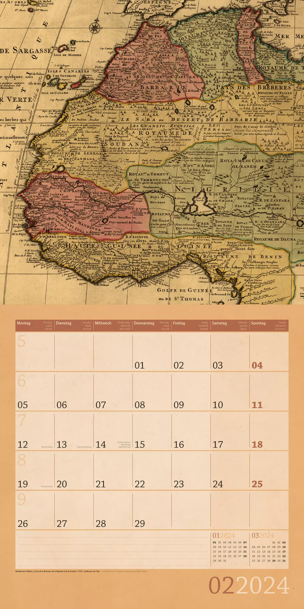 Art12 Collection Kalender Vintage Maps 2024 - 30x30 - Innenansicht 02