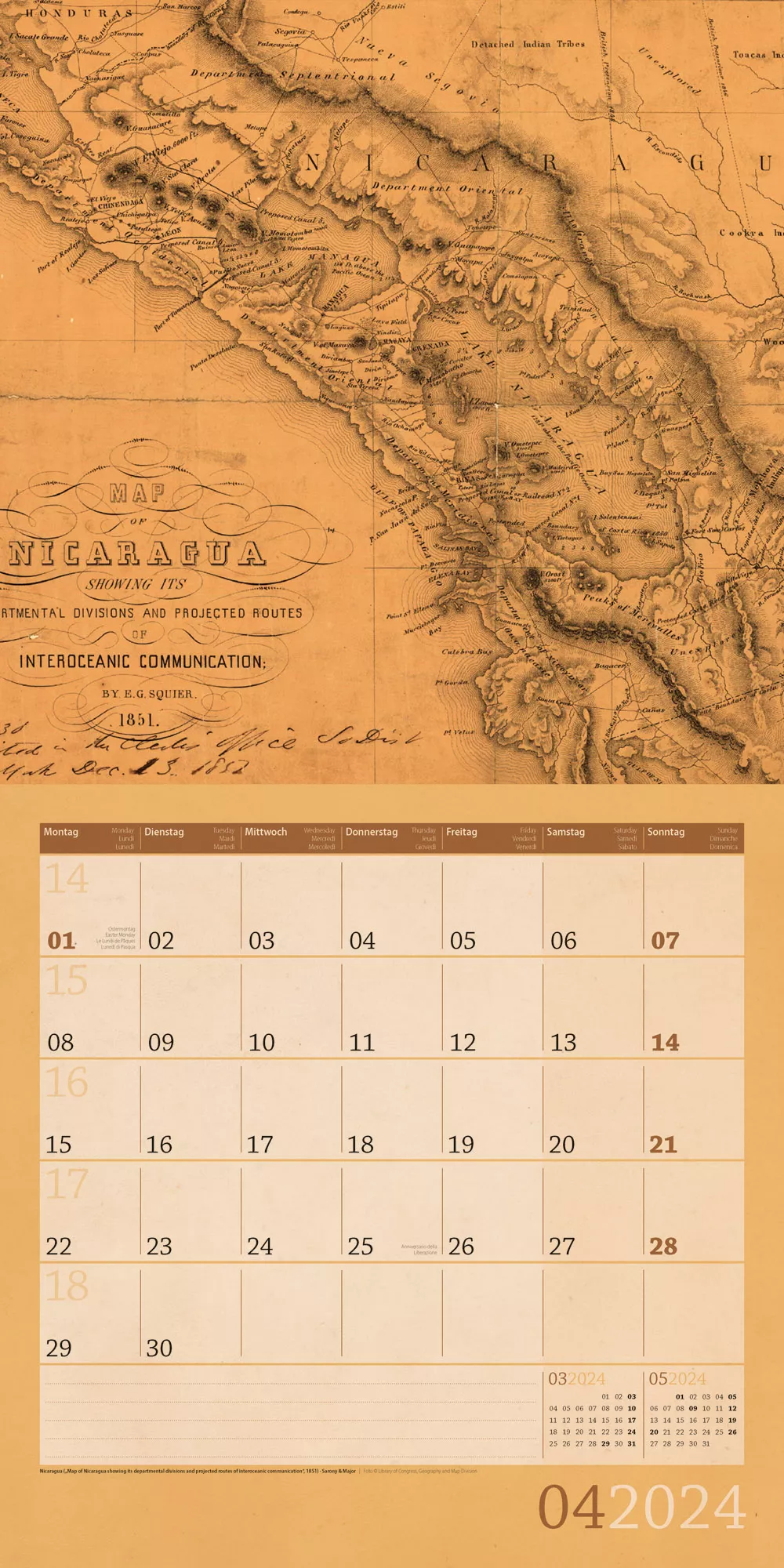 Art12 Collection Kalender Vintage Maps 2024 - 30x30 - Innenansicht 04