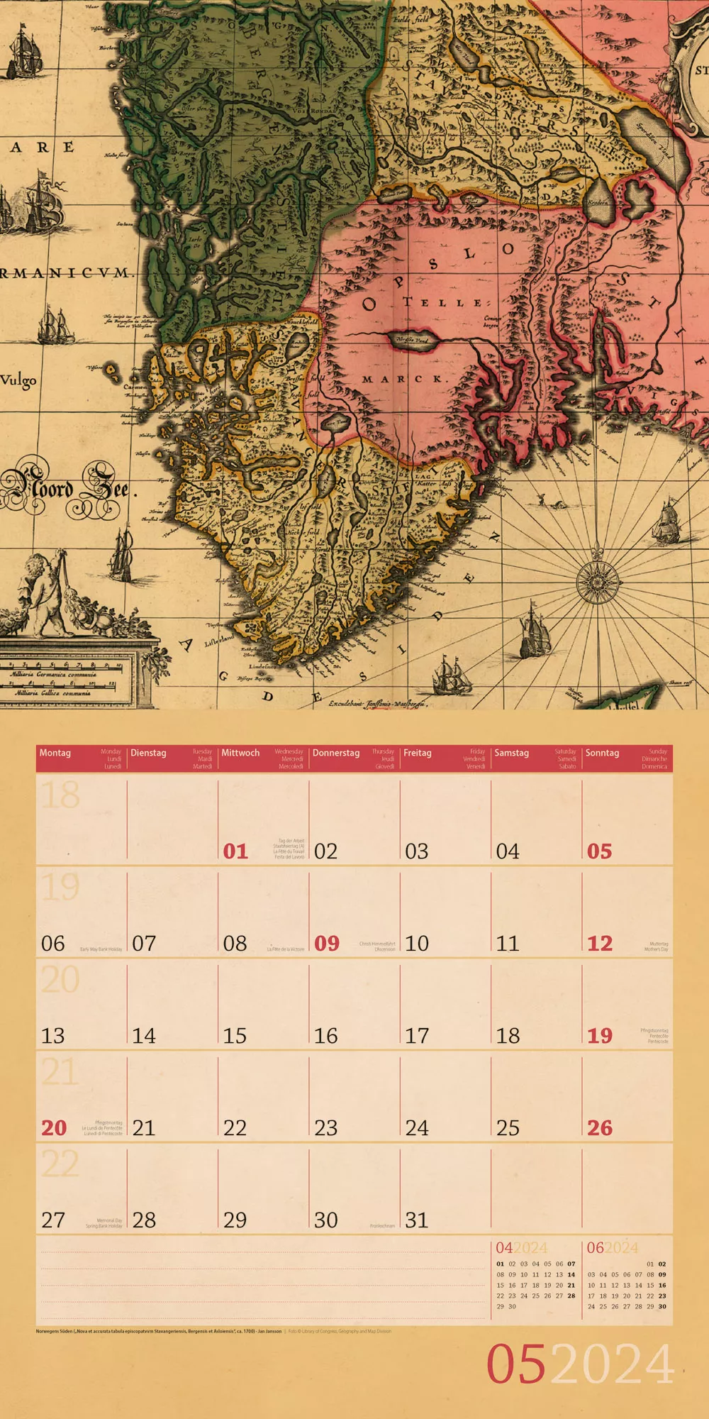 Art12 Collection Kalender Vintage Maps 2024 - 30x30 - Innenansicht 05