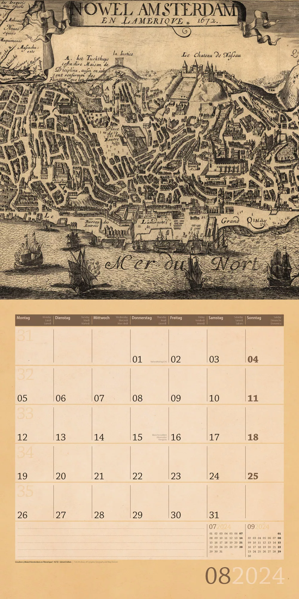 Art12 Collection Kalender Vintage Maps 2024 - 30x30 - Innenansicht 08