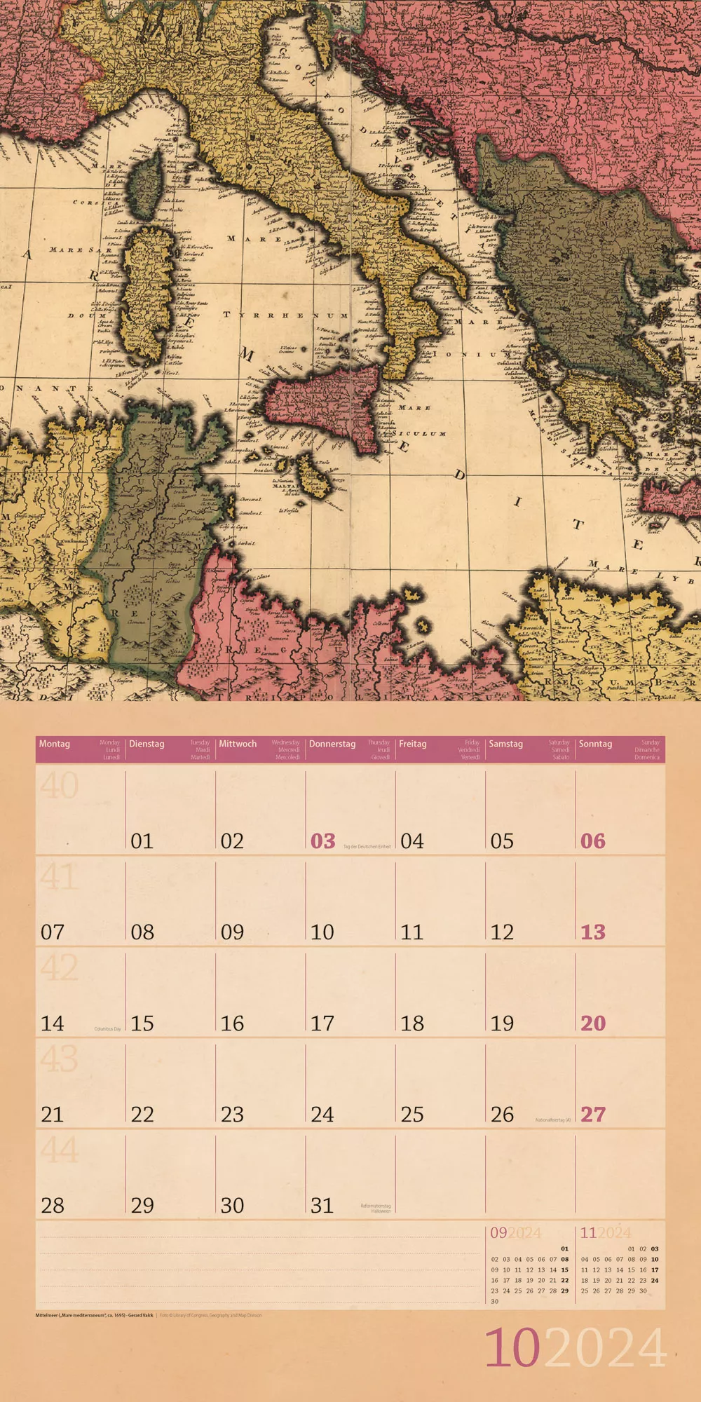 Art12 Collection Kalender Vintage Maps 2024 - 30x30 - Innenansicht 10