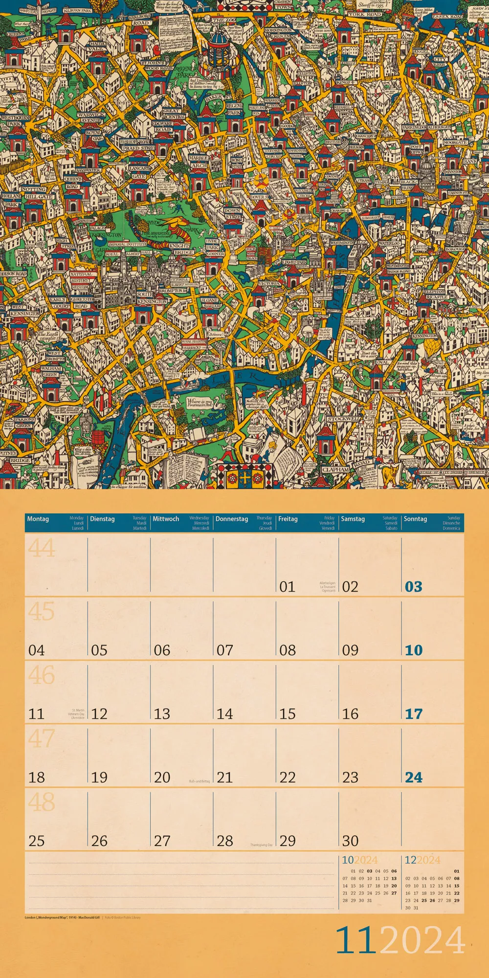 Art12 Collection Kalender Vintage Maps 2024 - 30x30 - Innenansicht 11