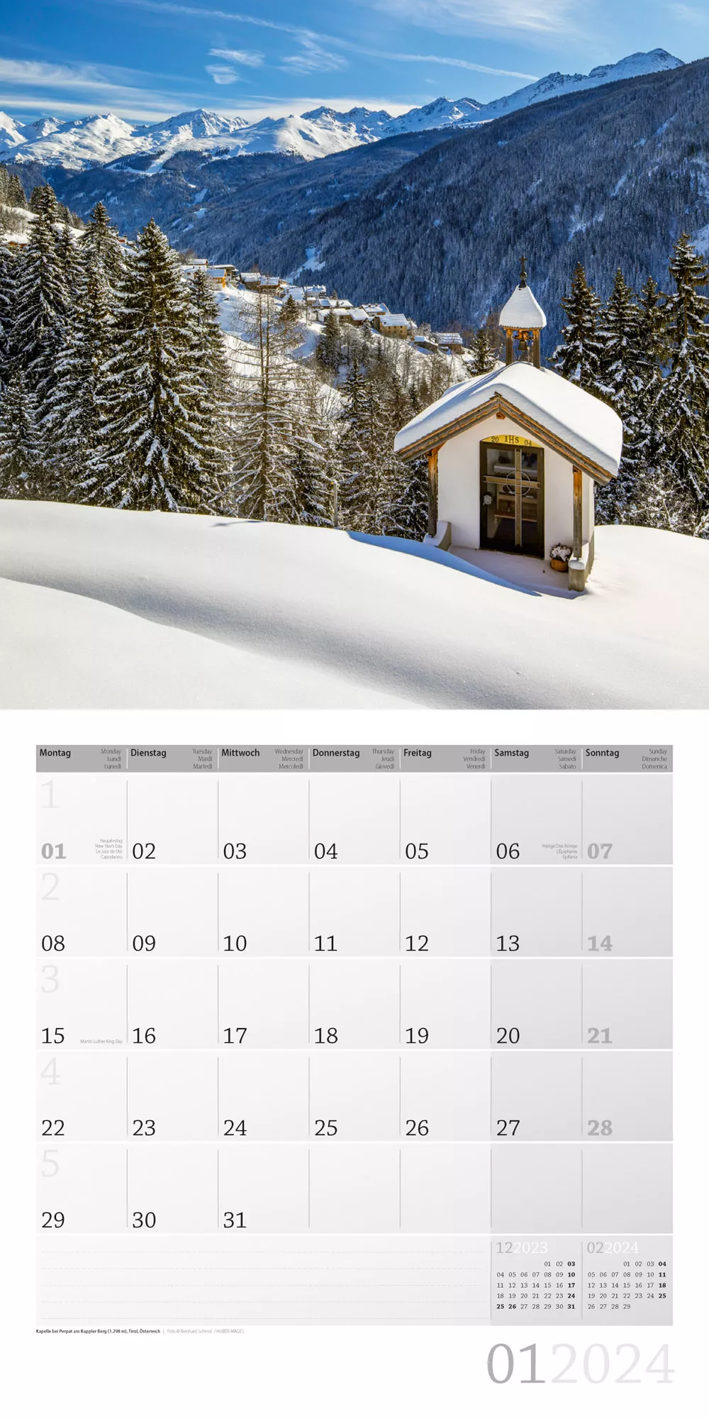 Art12 Collection Kalender Alpen 2024 - 30x30 - Innenansicht 01
