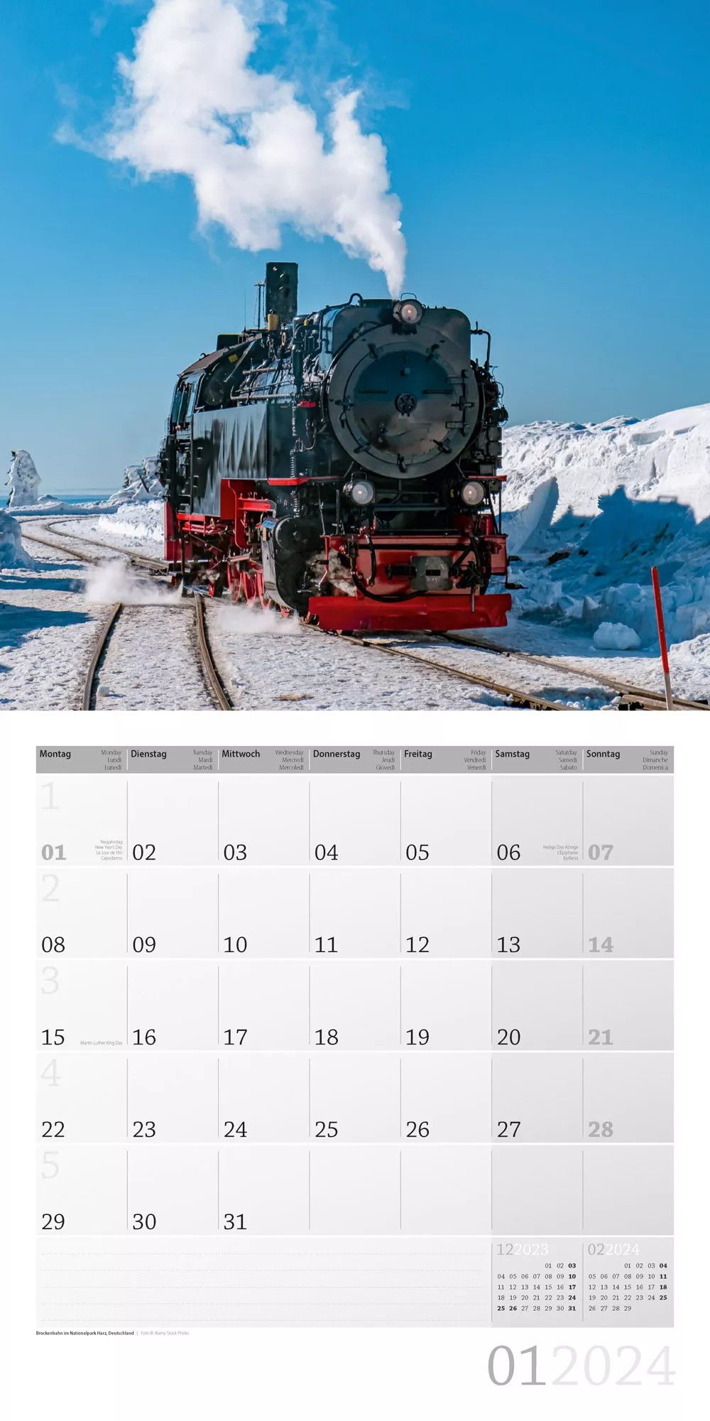 Art12 Collection Kalender Lokomotiven 2024 - 30x30 - Innenansicht 01